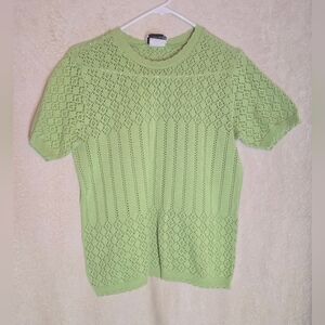 Tradition Vintage Knitwear Short Sleeves Green Cotton Top Jumper Size M